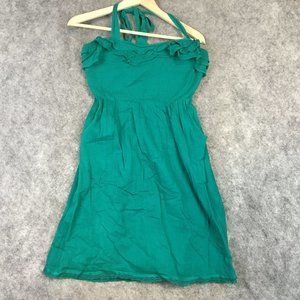 Anthropologie Maeve Dress S 4 6 Green Halter Lined Gauze Cotton Smocked Pockets